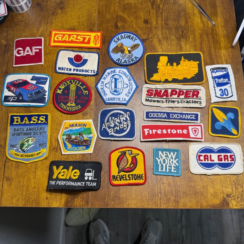 Vintage Patch Lot 20pc Snapper Firestone B.A.S.S. GAF Garst Yale Molson Racing